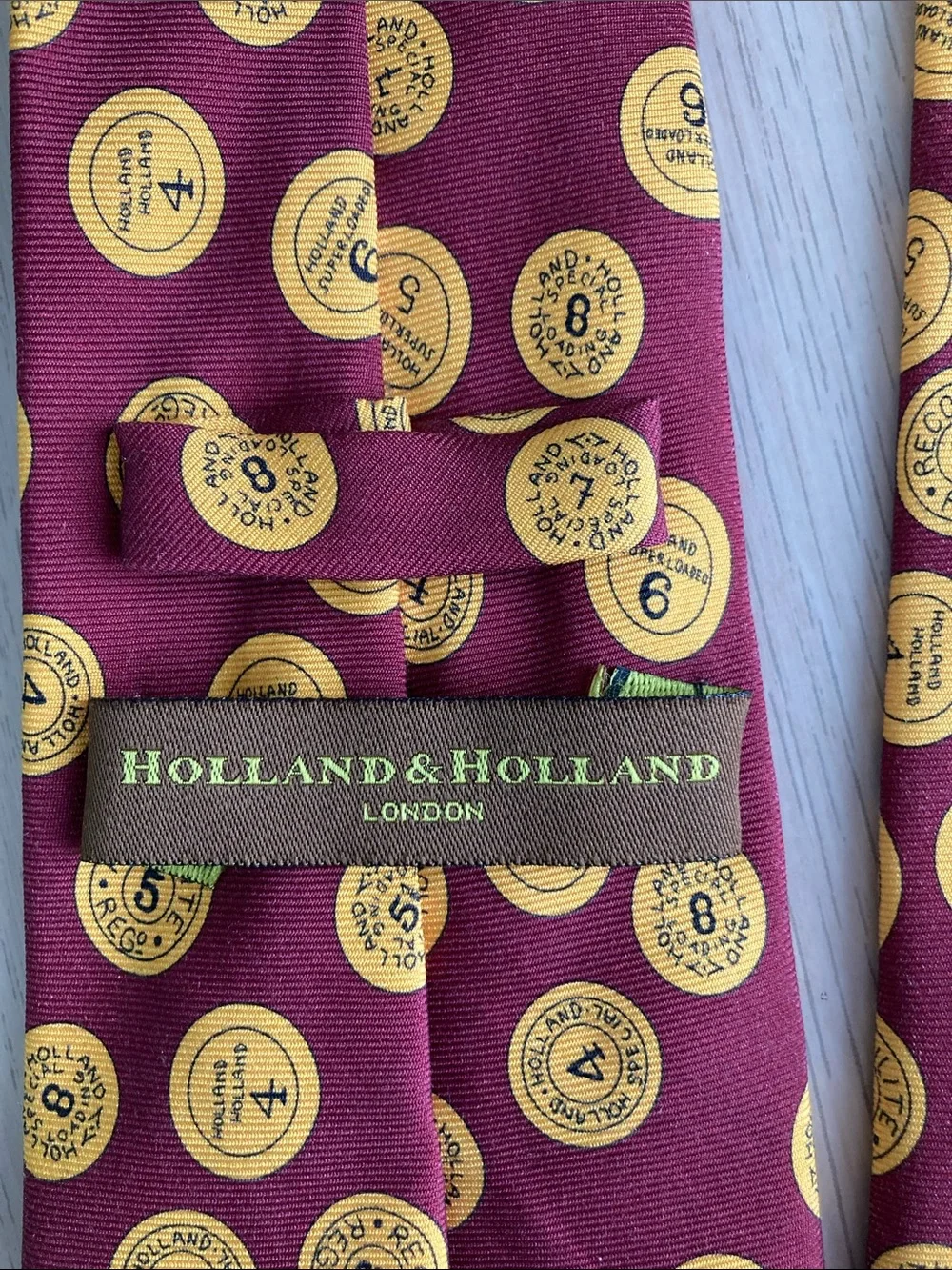 Holland & Holland London CLARET 36OZ CARTRIDGE CAP SILK TIE Handmade